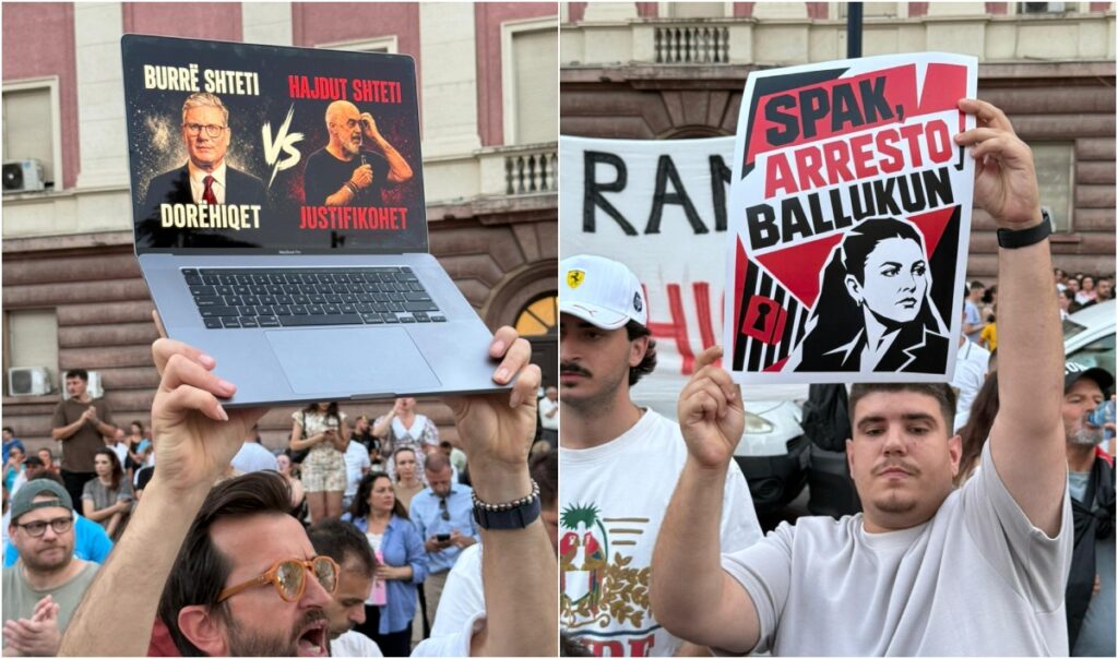 FOTOLAJM/ Mes pankartash ironike në protestën para Kryeministrisë: “SPAK, arresto Ballukun!”